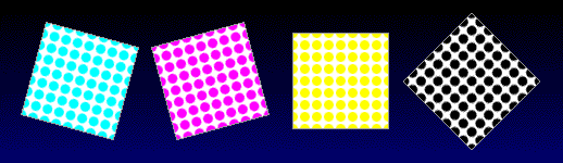 Figure 25: When process colors are used, the screens are rotated at different angles to minimize distracting patterns known as moire; patterns.